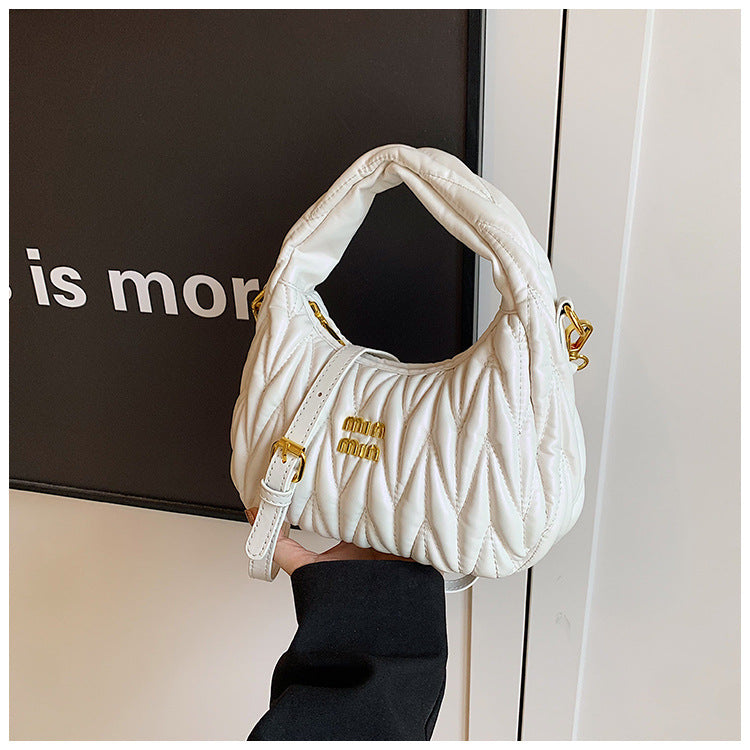 Women pleated cloud bag crossbody handbag single shoulder crescent bag 17