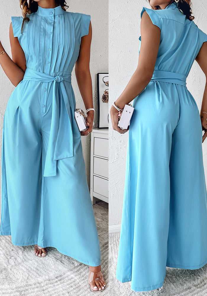 Career Women's Blue Loose Jumpsuit With Belt