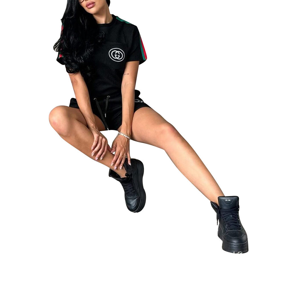 Women's Summer Fashion Chic Texture Fabric Embroidered Two-Piece Shorts Set 9