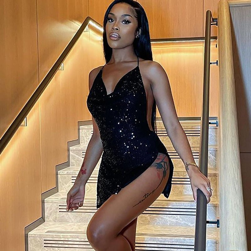 Women Sexy Backless Cutout Halter Neck Dress 12