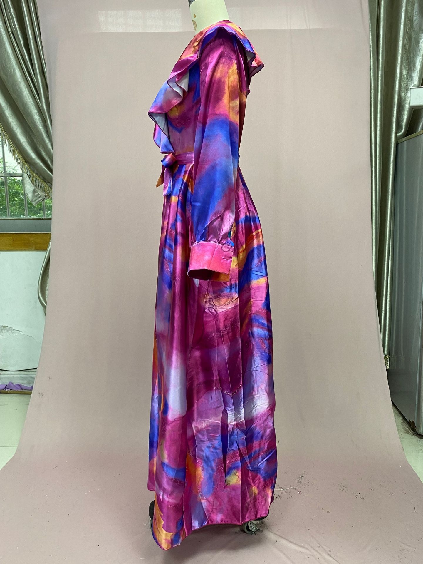 Spring Summer Print Mesh V-Neck Long Dress Plus Size Women's Dress 10