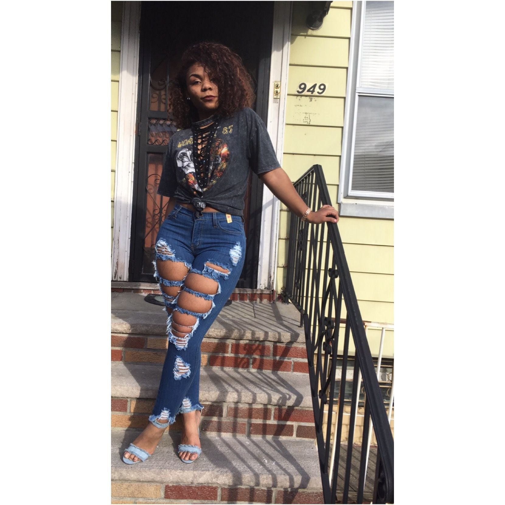 Style Trendy Ripped Women's Tight  Denim Pants 5