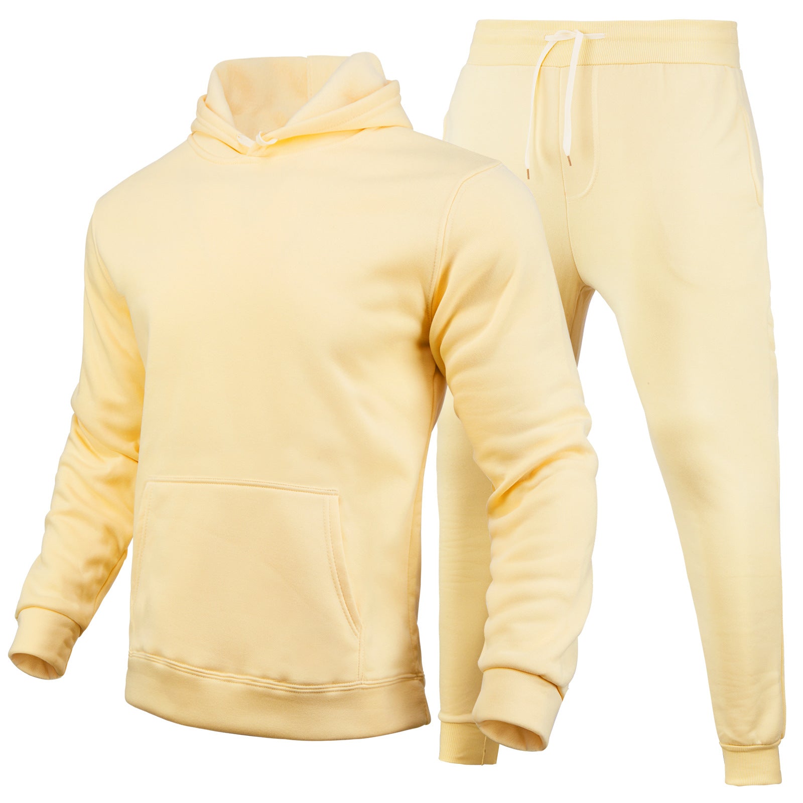 Men Casual Solid two-piece fleece loose Hoodies and sweatpants two-piece set 34