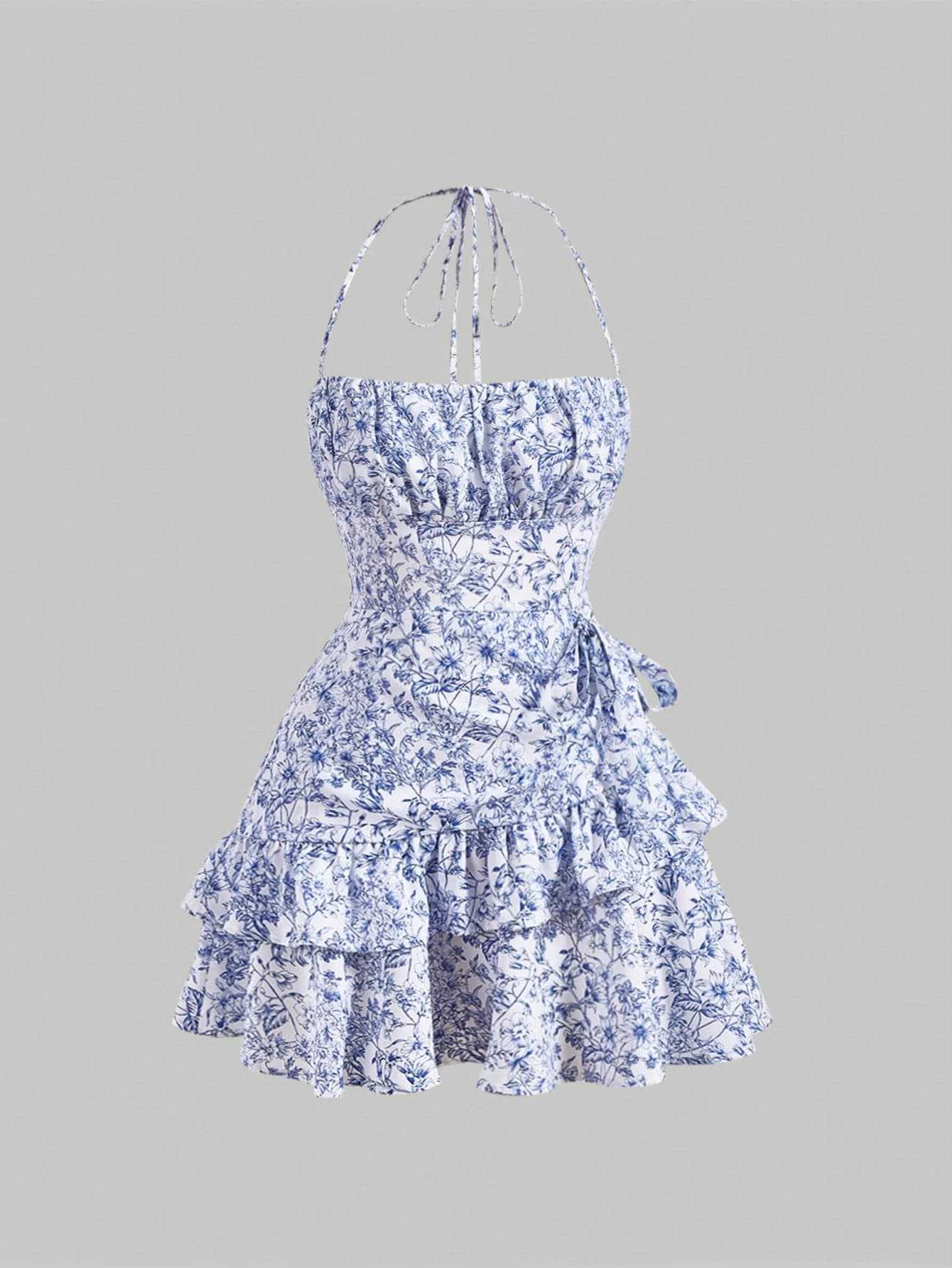 Women floral cascading ruffles dress 13