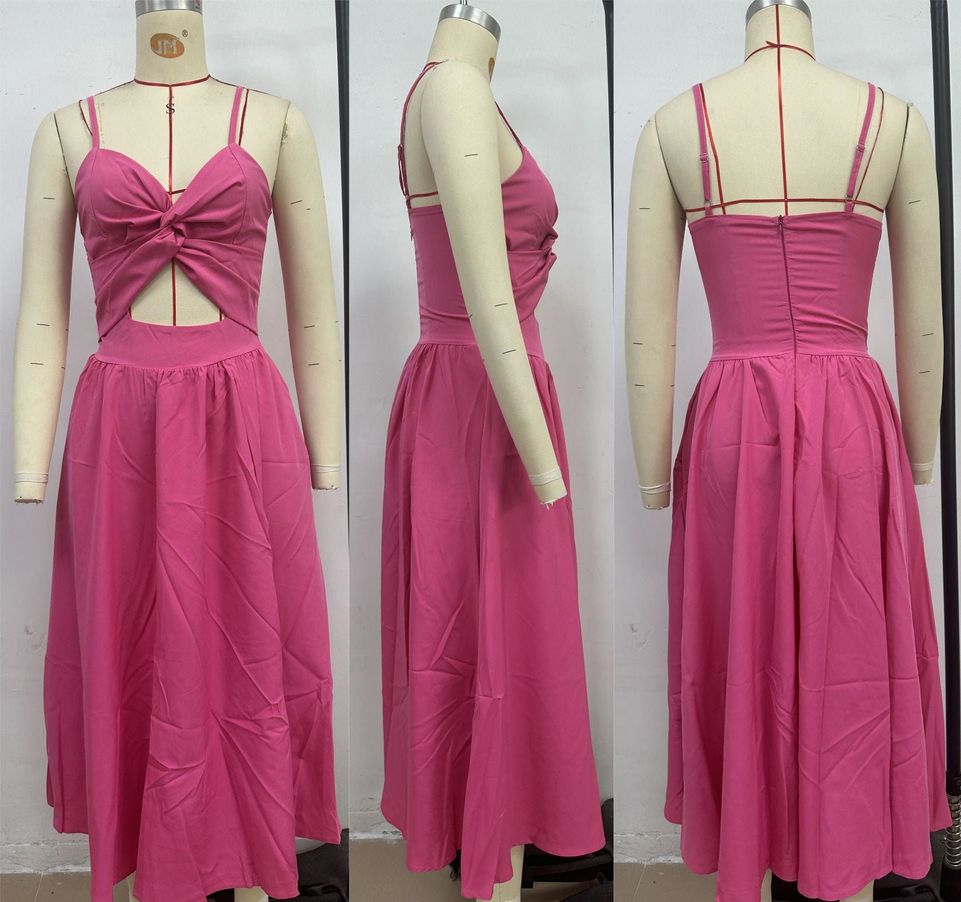 Women Summer V Neck Hollow Slit Suspender Dress 17