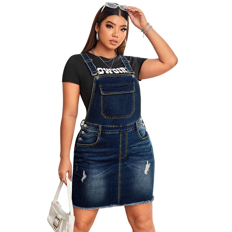 Plus Size Women's Denim Strap Dress 6