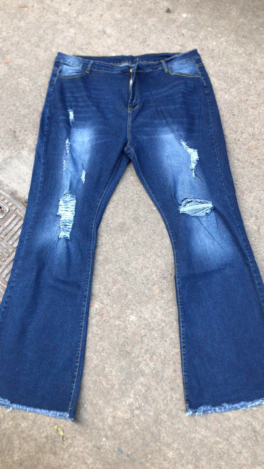 Women Stretch Ripped Denim Bell Bottom Pants 10