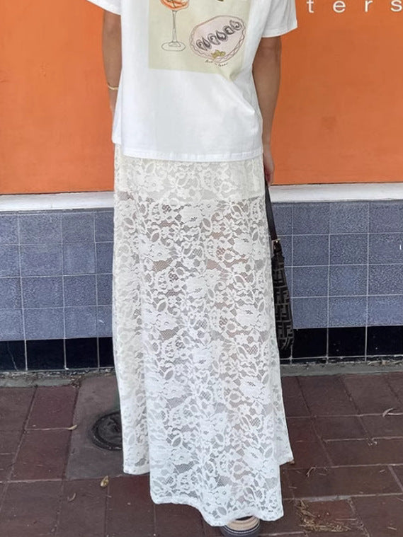 Spring Jacquard Lace Cut-Out Fashion Sexy Long Skirt 4
