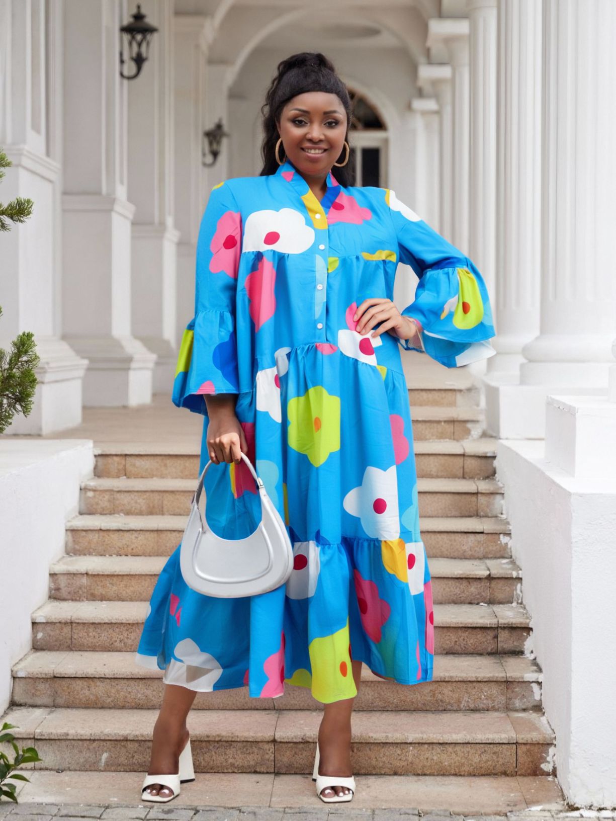 Women Casual Print Patchwork Multi-Color Long Sleeve Dress 4