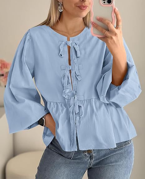 Women Fall Casual Lace-Up Top Lace-Up Shirt 14