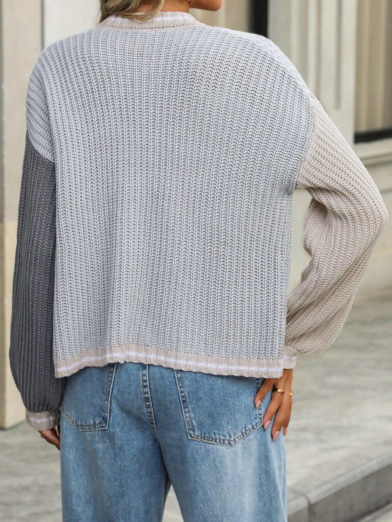 Women Chic Loose Patchwork Knitting Cardigan Sweater 17