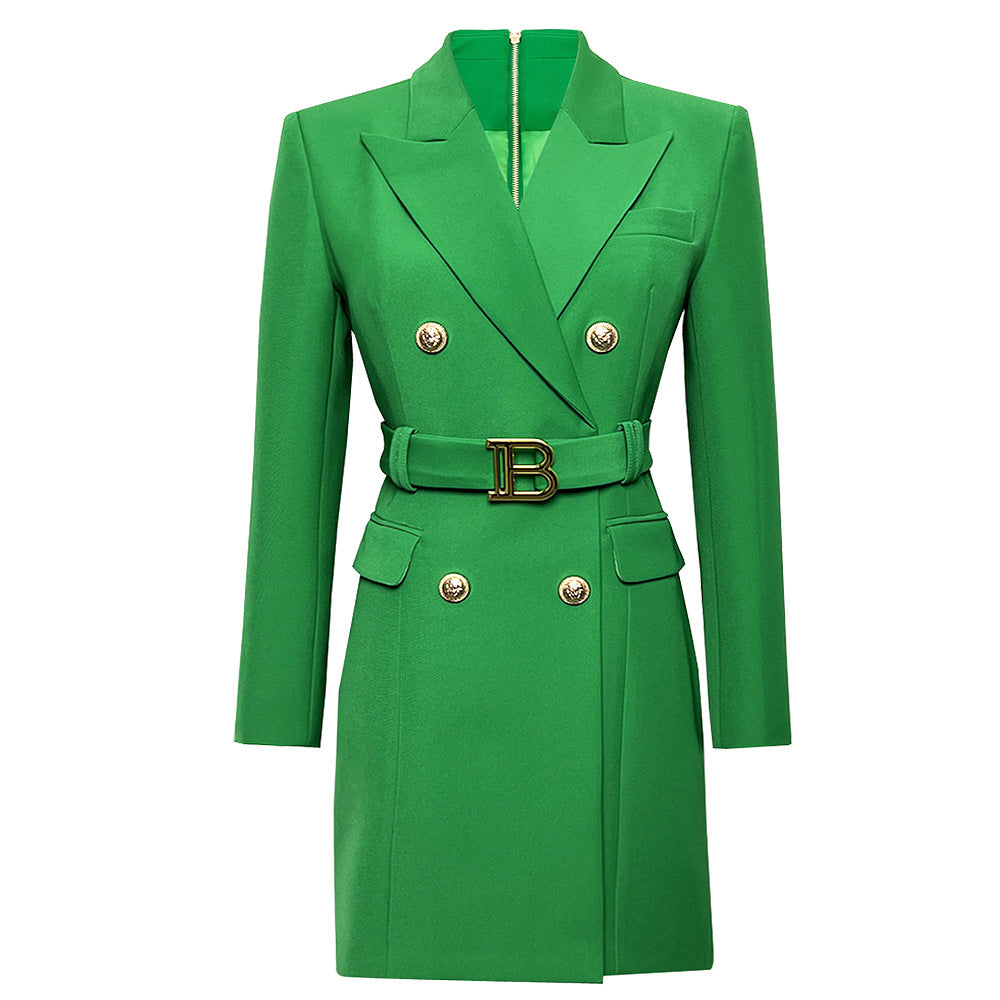 Spring Autumn Fashion Solid Color Slim Belt Long Sleeve Slim Chic Career Suit Dress 29