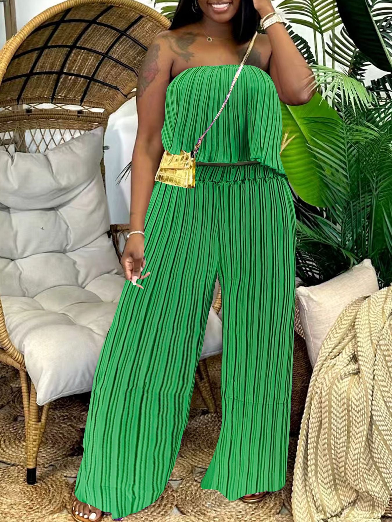 Women Strapless Top and trousers Two Piece Set 5