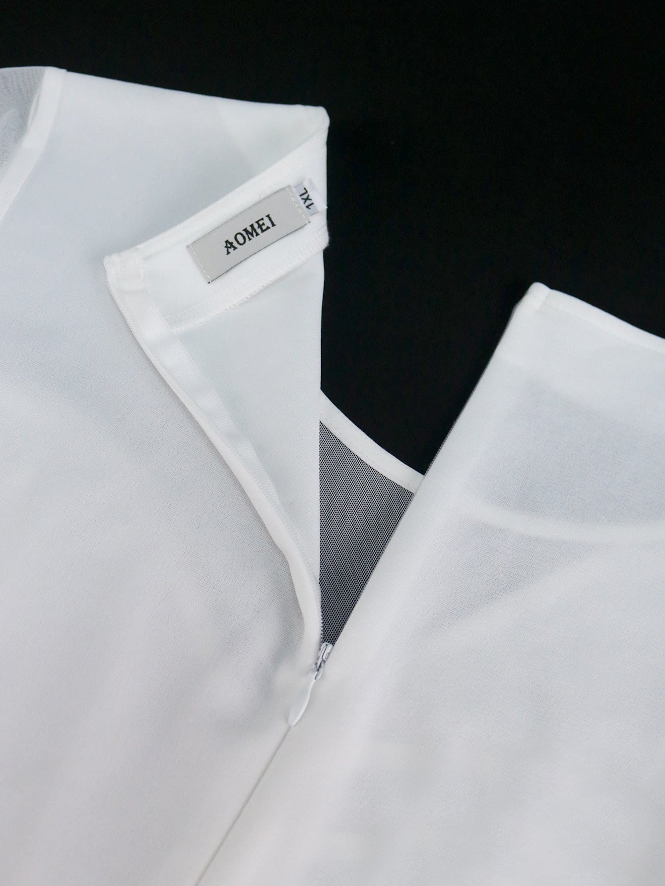 Plus Size Elegant White See-Through Sleeve Pleated Formal Party Dress 7