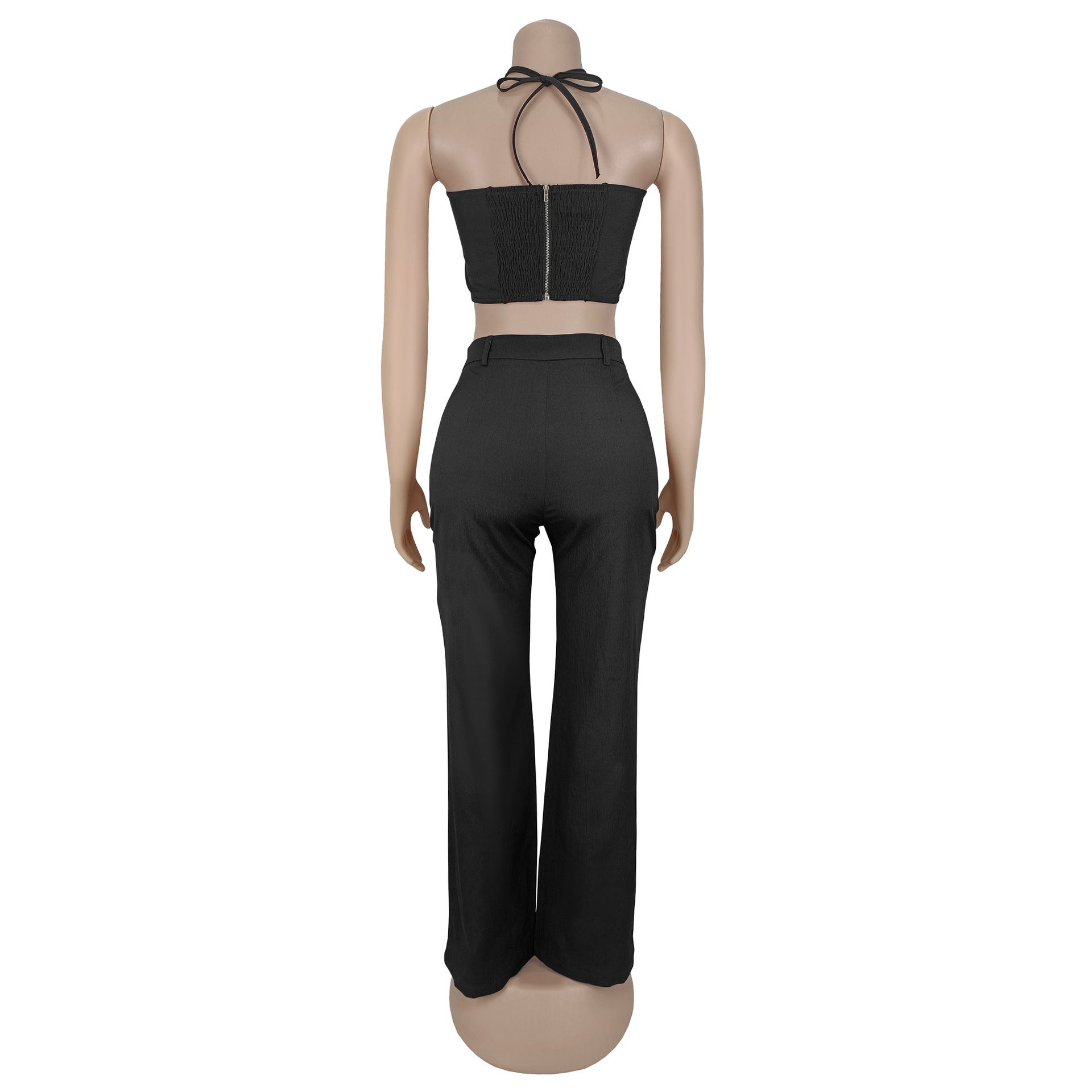Women Sexy Metal Button Top and Pants Two Piece Set 6