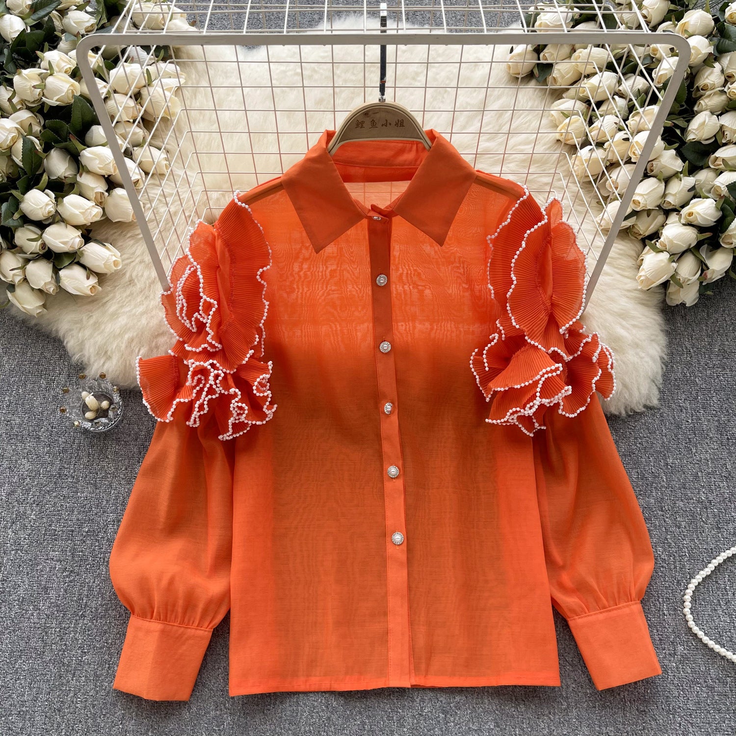 Floral Long Sleeves Mesh Blouse Chic Summer Top 4