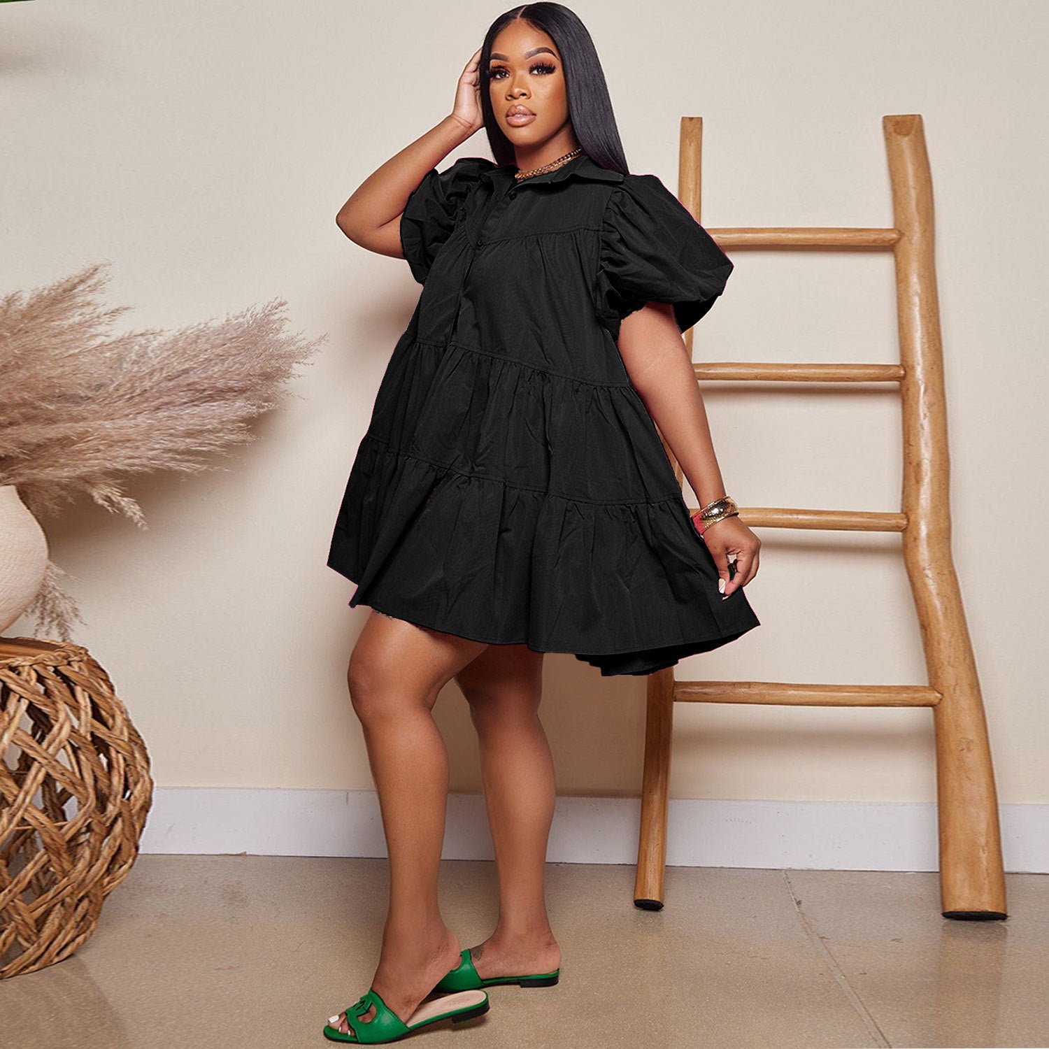 Summer Solid Short Sleeve Casual Loose Dress