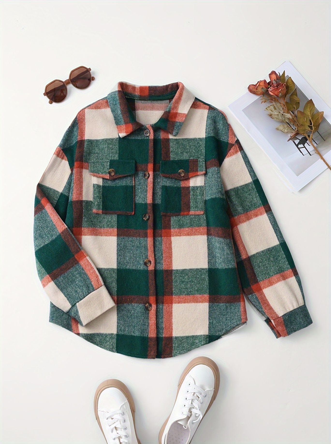 Women Autumn/Winter Plaid Shirt Jacket 4