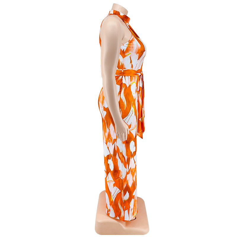 Plus Size Women Holidays Casual Print Jumpsuit 9