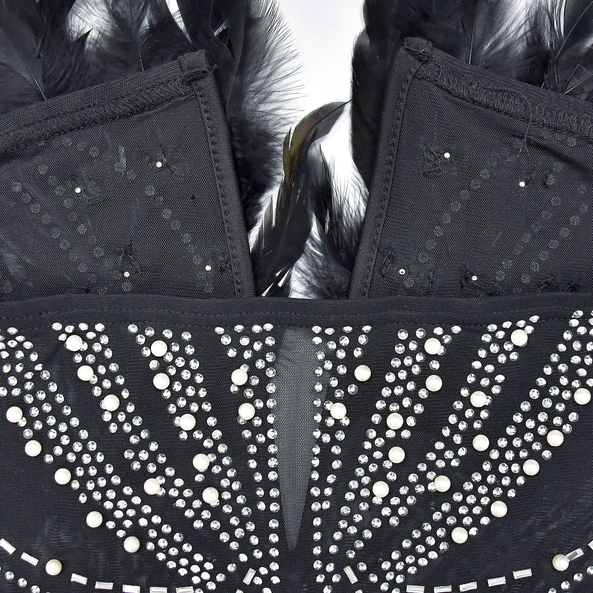 Fashion Women's Solid Color Mesh Beaded Feather Dress 29