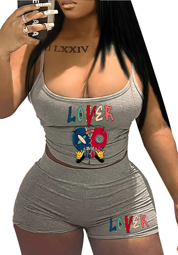 Summer street fashion women's Strap Vest shorts two piece set