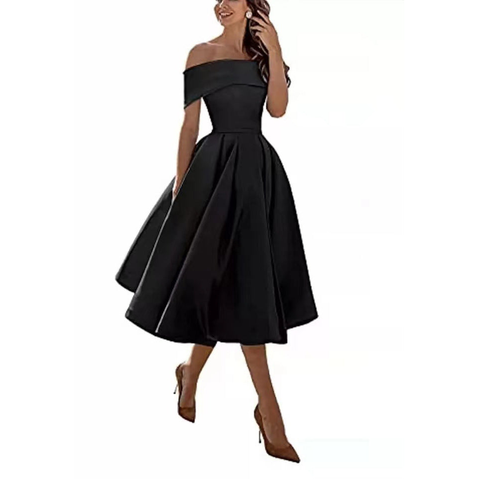Elegant Off Shoulder Solid Color A-line Party Dress（Processing time need 3-6 days） 10