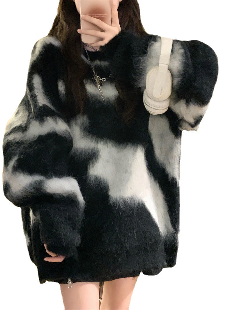 Autumn And Winter Casual Street Retro Contrasting Sweater Women's Lazy Style Knitting Shirt 6