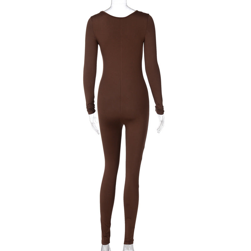 Women's Summer Fashion Long Sleeve Slim Solid Color Jumpsuit 16