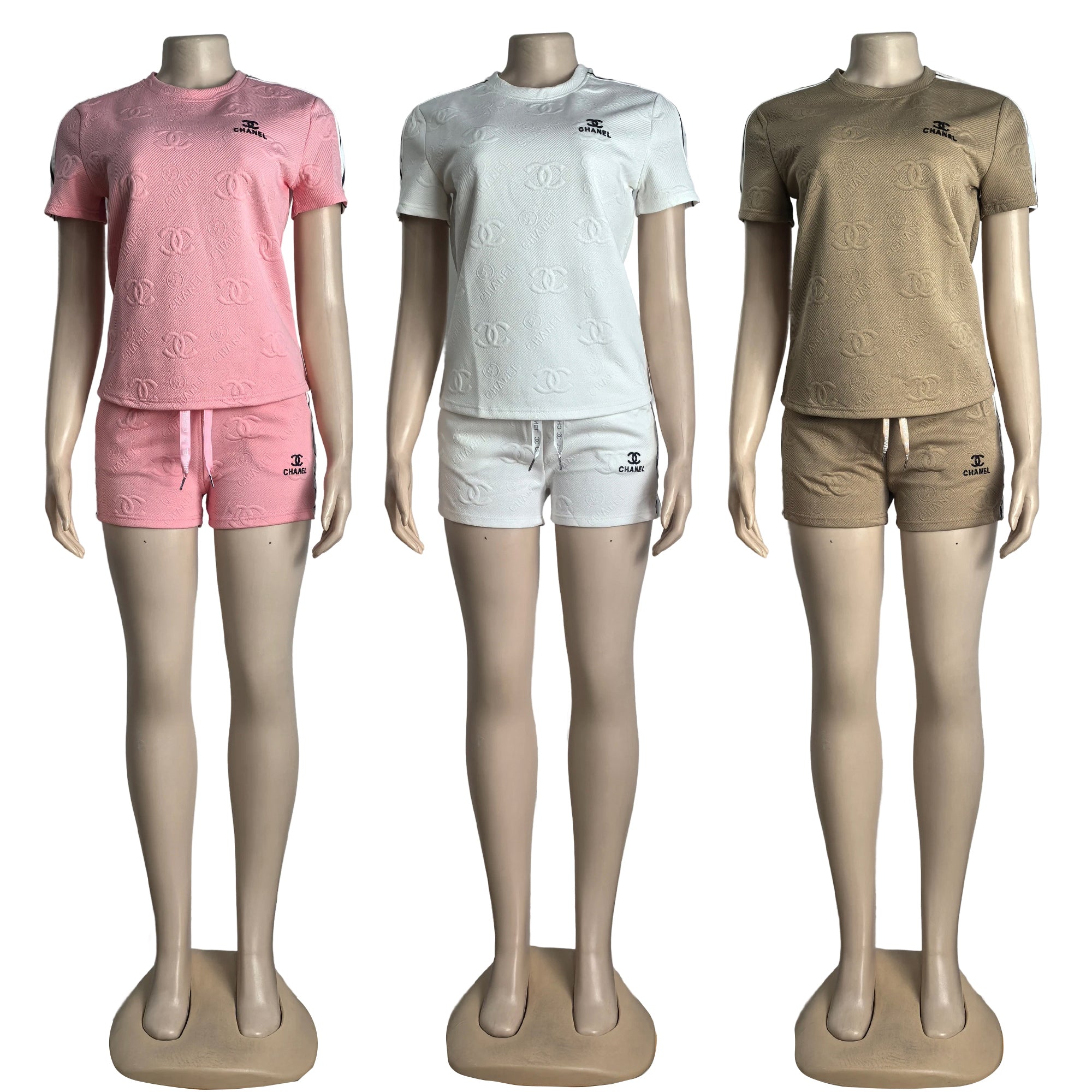 Women Jacquard Short Sleeve Top and Shorts Sports Two Piece Set 8