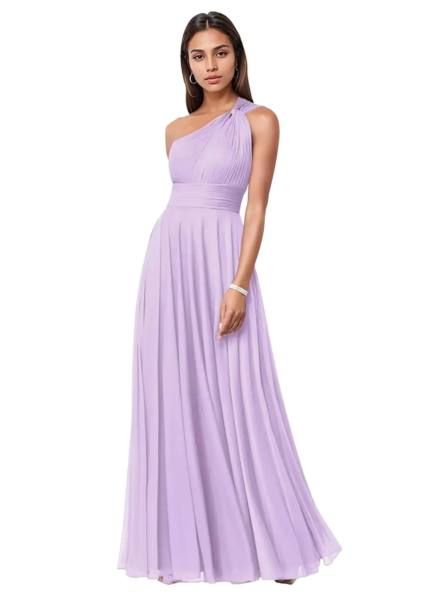 Evening Dress Long Slim Fit Bridesmaid Dress Wedding One-Shoulder Chiffon Ball Gown（Processing time need 3-6 days） 14