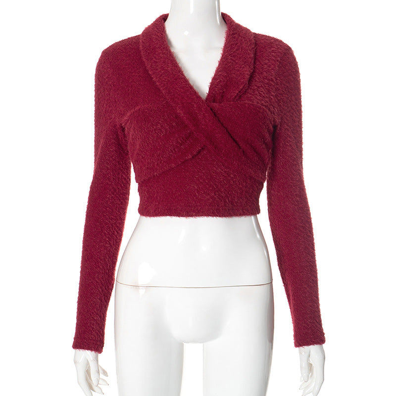 Women sexy cross v-neck sweater 6