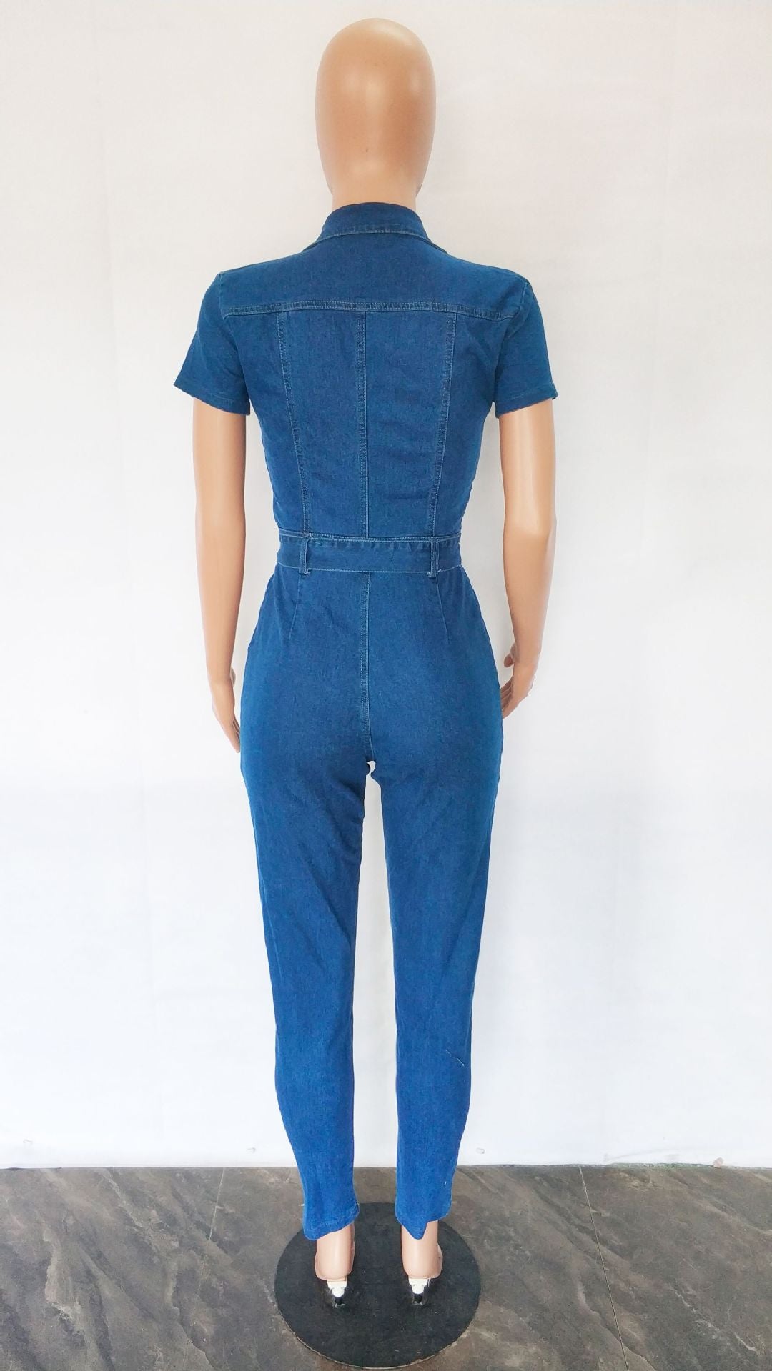 Women'S Sexy Fashion Short Sleeve Zip Slim Fit Denim Jumpsuit 6