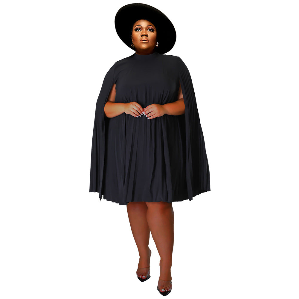 Plus Size Women Bell Bottom Sleeve Pleated Dress 7