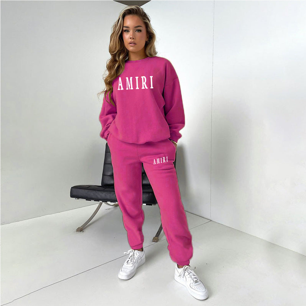 Women'S Printed Round Neck Pullover Two-Piece Pants Set 16