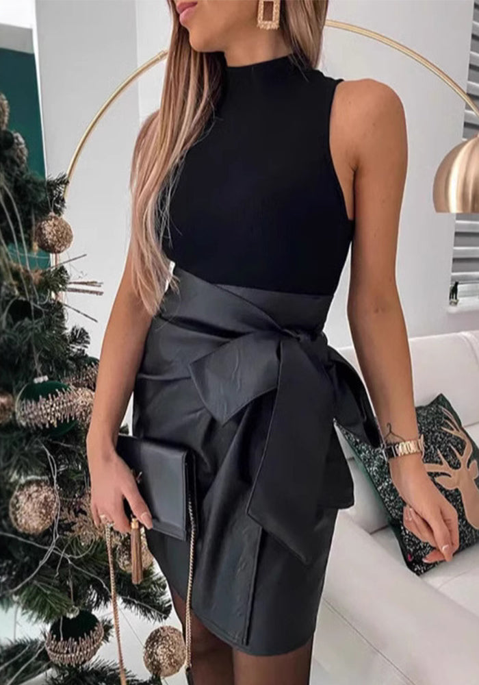 Women's PU Leather Skirt Spring and High-Waist Sexy Slim Short Skirt