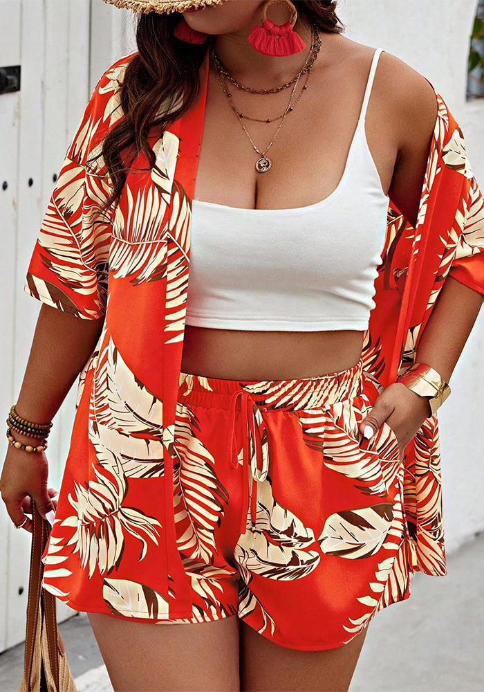 Women Spring Summer Printed Casual Holidays Top and Shorts Two Piece Set