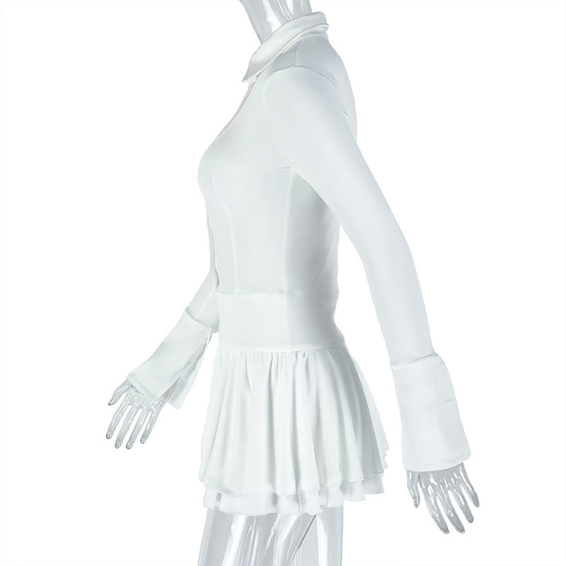 Women Elegant Solid V Neck Long Sleeve Mini Dress 9