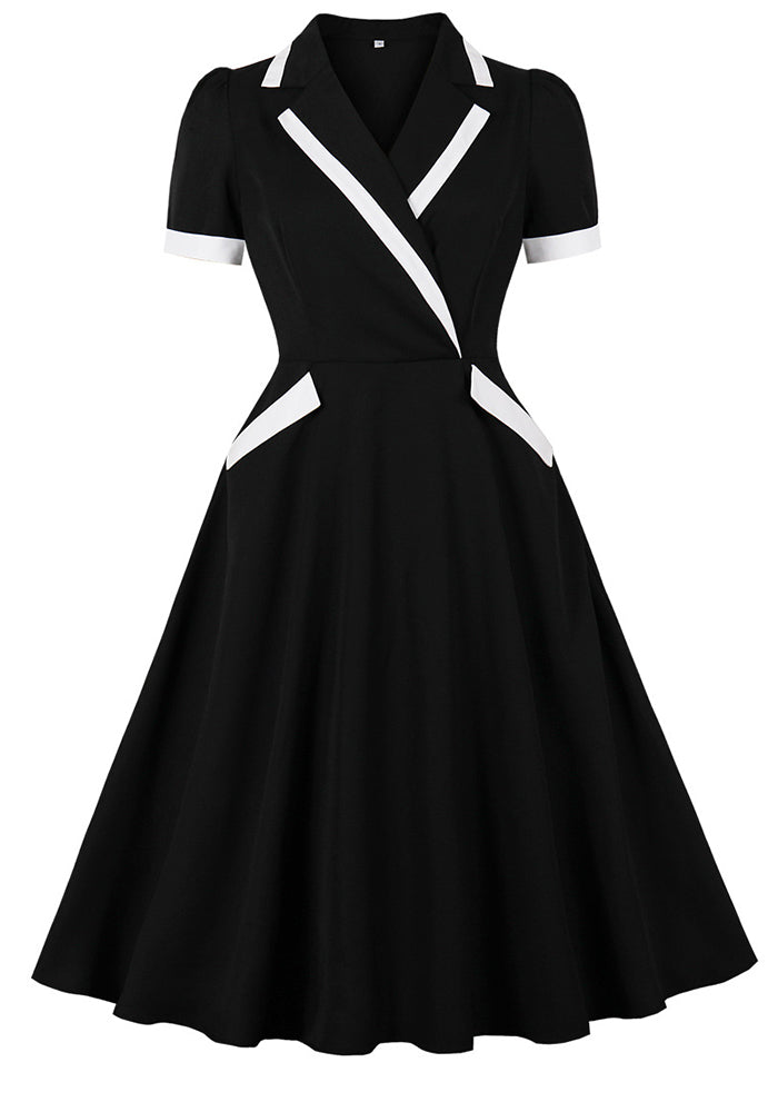 Women's Color-Block Retro Chic Slim Waist Blazer Dress with Pockets