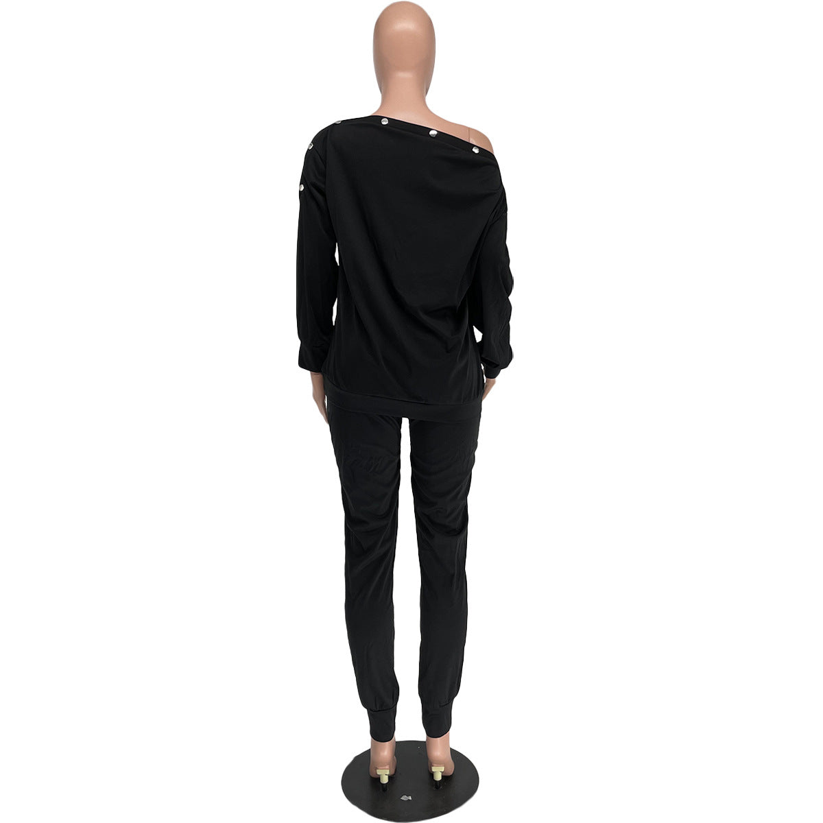 Autumn And Winter Women's Clothing Buttoned Off Shoulder Top Pants Casual Two-Piece Set 24