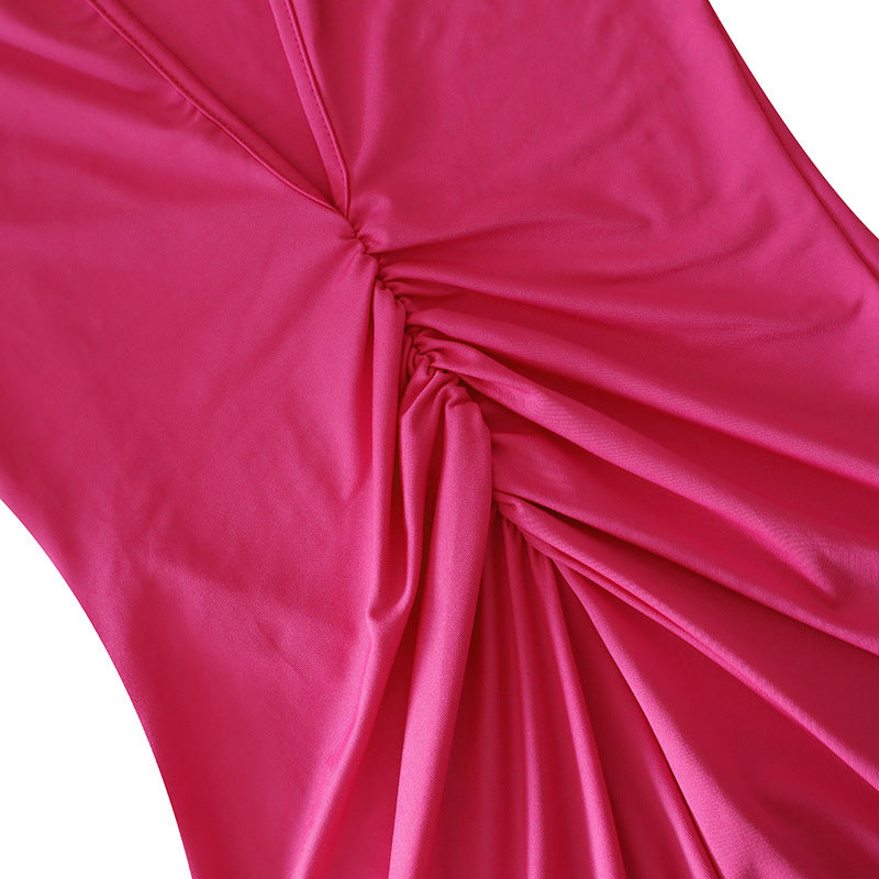 Women Pleated Long Sleeve Backless Bodycon Maxi Evening Dress 19