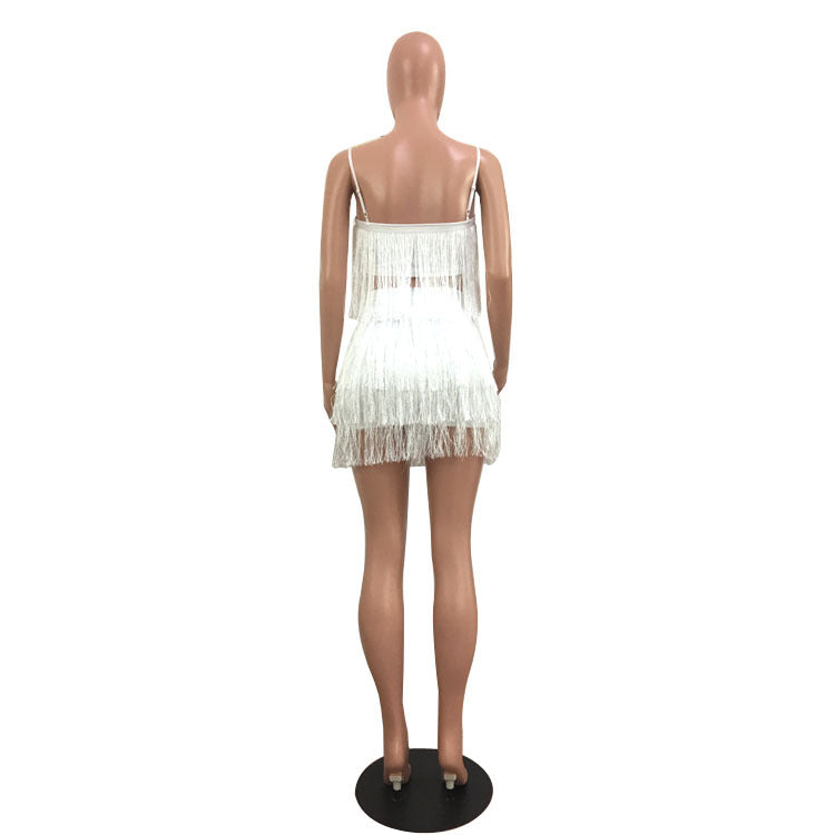 Women Summer Sexy Fringe Crop Top And Bodycon Skirt Two Piece 9