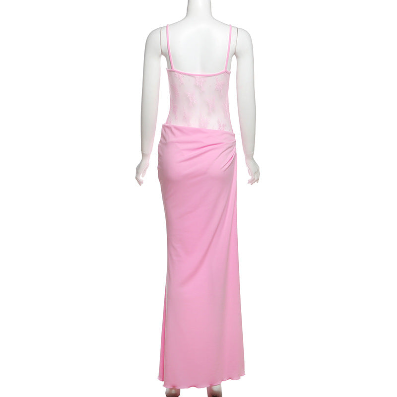 WomenŸ??s Spring Sexy Fashion Sheer Lace Strap Long Dress 7
