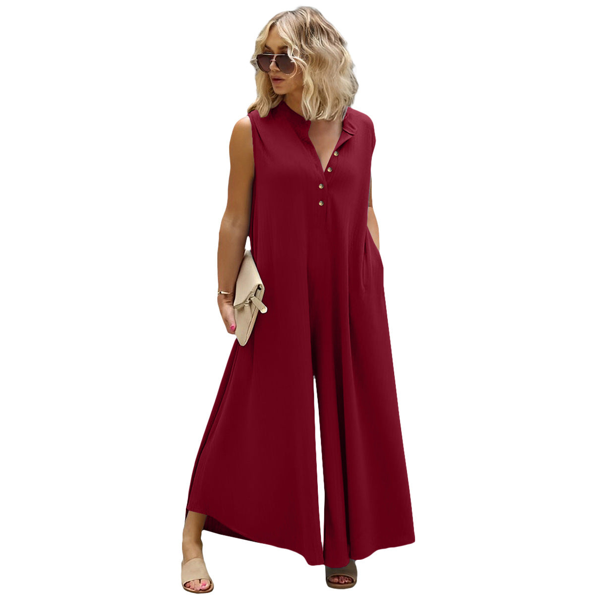 Plus Size Women's Fashion Casual Button Down Jumpsuit 18