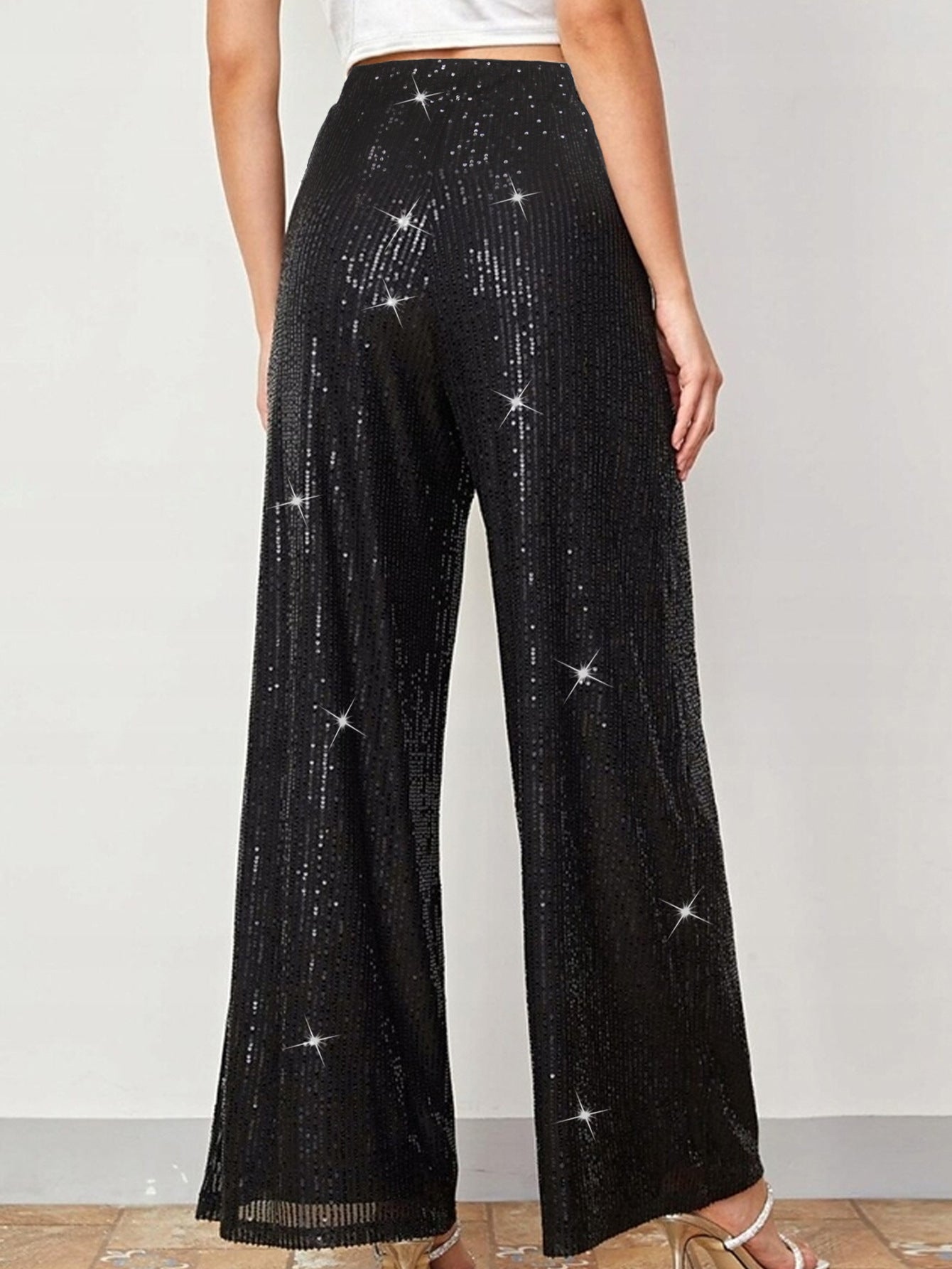 Women Elegant Sequin Party Wide Leg Pants 4