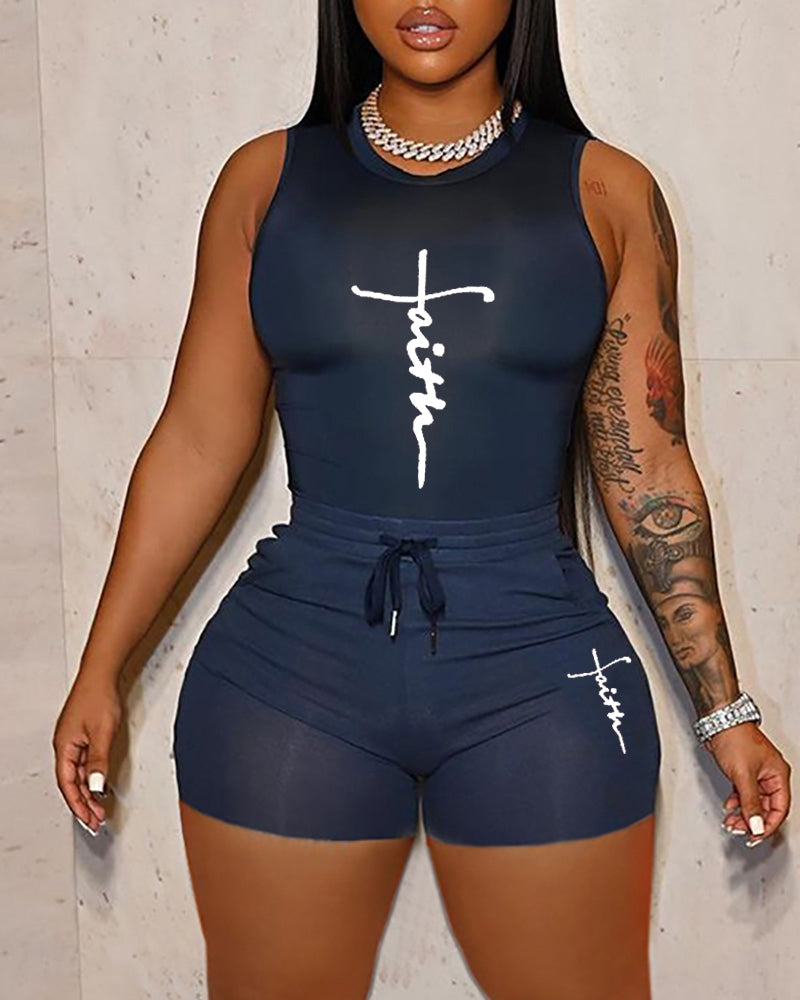 Women'S Sleeveless Print Top + Shorts Two Piece Set 3