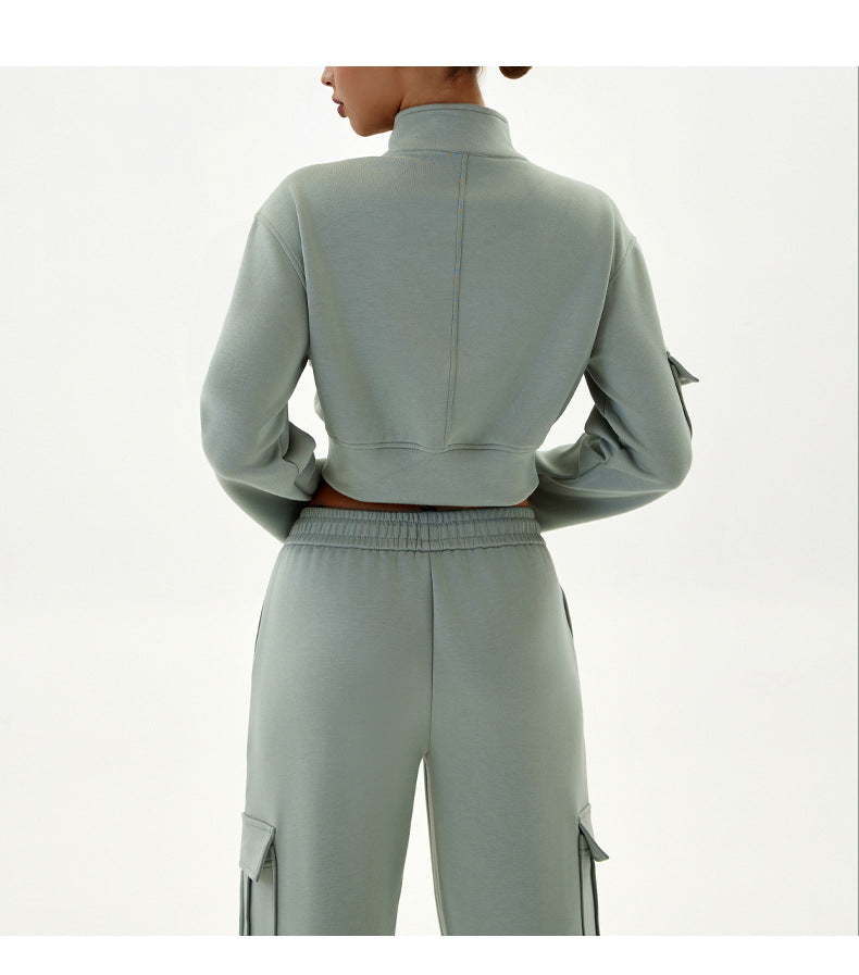 Autumn Winter Women's Casual Sports Loose Zipper Two Piece Pants Set Jogging Yoga Clothes 13