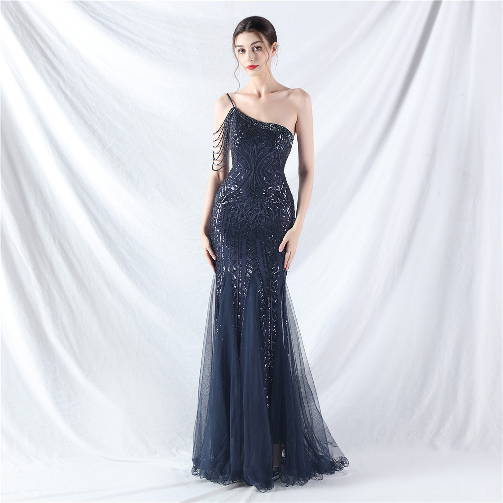 Women gift-ordered sequined mesh evening dress 12