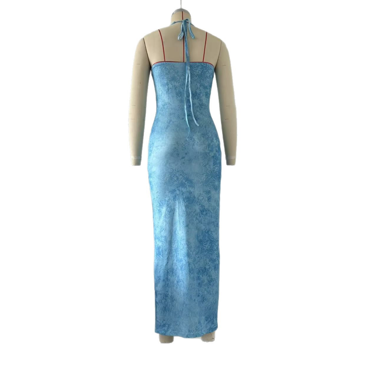 Women Sexy Print Halter Neck Lace-Up Backless Dress 8