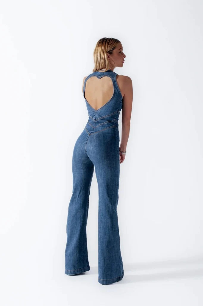 Women’s Retro Streetwear Slim-Fit Sleeveless Hollow Denim Jumpsuit 6