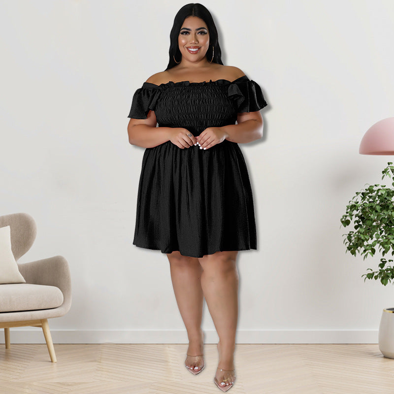 Plus Size Summer Women's Off Shoulder Short Sleeve Casual Swing Dress 10